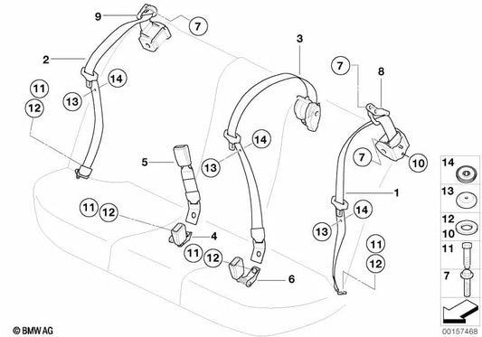 Obergurt trasero con seguro para niños para BMW E39 (OEM 72118238832). Original BMW