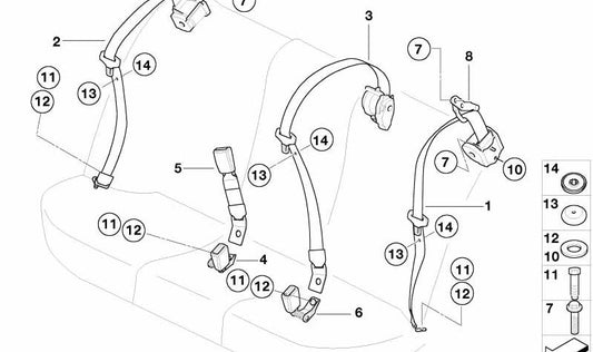 Cinturón trasero superior derecho para BMW Serie 5 E39 (OEM 72118193098). Original BMW.