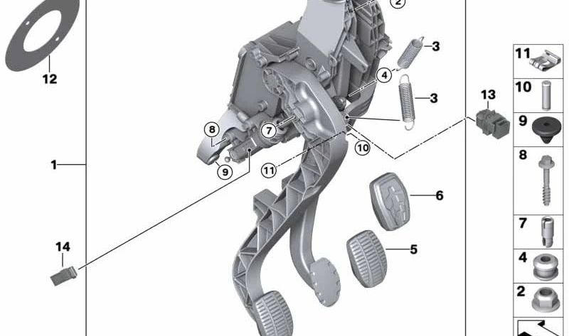 COMPLETE BRAKE PEDAL OEM 35006870849 for BMW F40, F44, F45, F46, F48, F39. Original BMW.