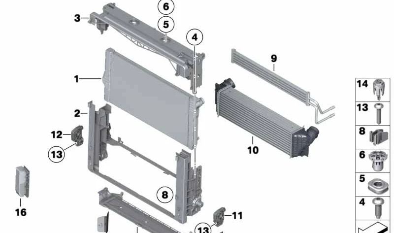 Radiador de refrigerante OEM 17118615426 para BMW F07, F10, F11, F01, F02. BMW original.