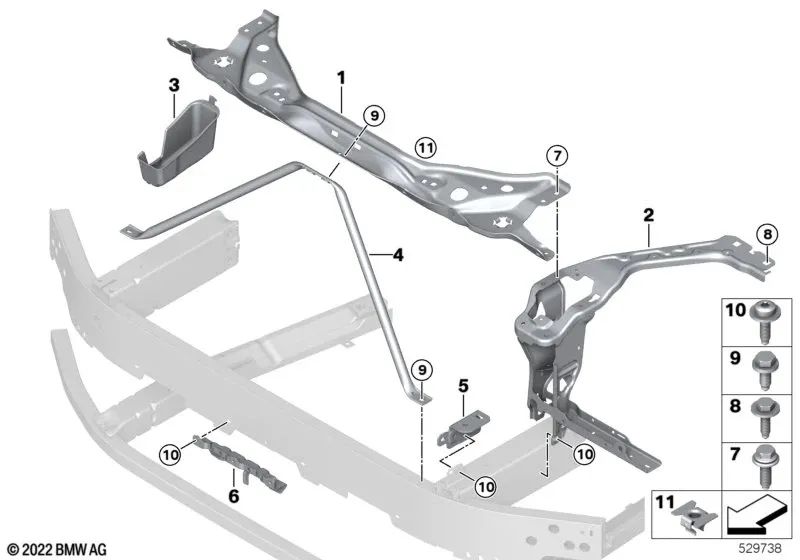 Soporte superior izquierdo para BMW U11, U12 (OEM 51649883577). Original BMW.