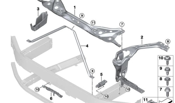 Refuerzo frontal - Barra de soporte OEM 51117011125 para BMW Serie 5 E60/E61 (2003-2010). Original BMW.