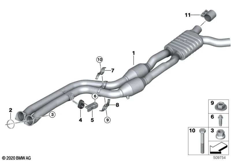 Front pipe support for BMW F87N, F80, F82, F83 (OEM 18207851180). Original BMW.