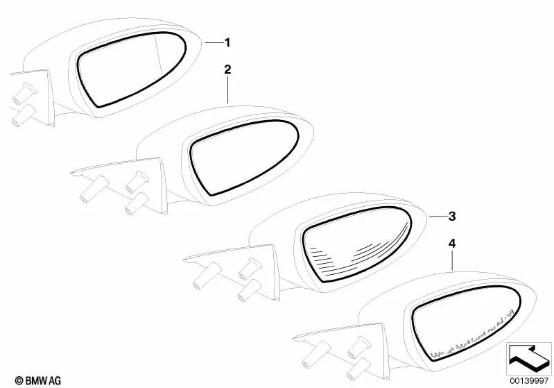 Cristal de espejo calefactado gran angular izquierdo para BMW Serie 5 E60, E61N, Serie 6 E63, E64 (OEM 51167903823). Original BMW