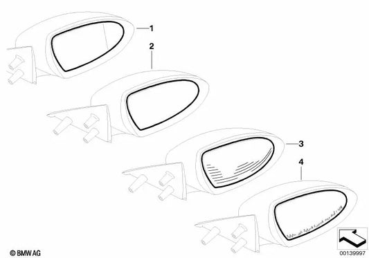 Cristal de espejo calefactado gran angular izquierdo para BMW Serie 5 E60, E61N, Serie 6 E63, E64 (OEM 51167903823). Original BMW