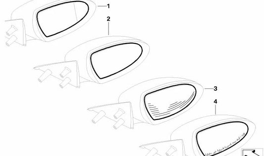 Cristal de espejo calefactado gran angular derecho para BMW E60, E61N, E63, E64 (OEM 51168040914). Original BMW