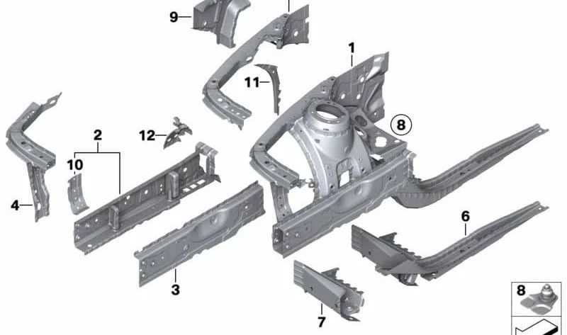 Extensión soporte paso de rueda izquierda para BMW Serie 1 F20, F21, Serie 3 F30, F31, F34, F35, F80 (OEM 41007321721). Original BMW