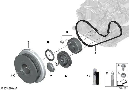 Amortiguador de Vibraciones para BMW Serie 5 G30N, Serie 7 G11N, G12N, X5 G05 (OEM 11239455972). Original BMW