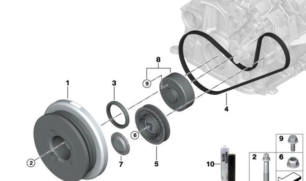 Tensor de correa mecánico OEM 11289455974 para BMW G11, G12, G05, G06, G30, G31, G32, F90. Original BMW.