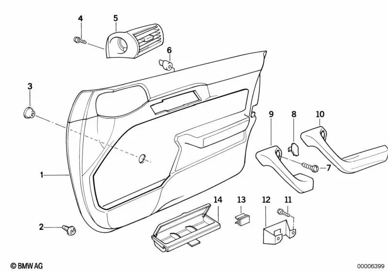 Forro de puerta tela delantero izquierdo para BMW E34 (OEM 51418137459). Original BMW.