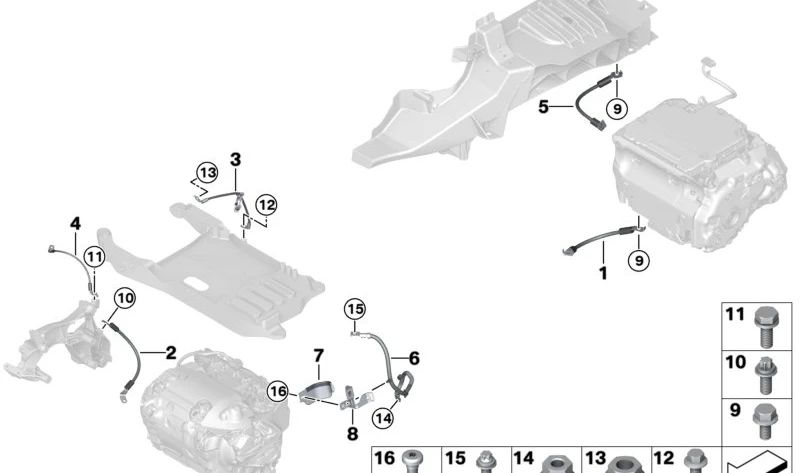 Cavo di massa OEM 61295A0BFF5 per BMW G20, G21, G22, G23, G26, G30, G31, G38. BMW originale.