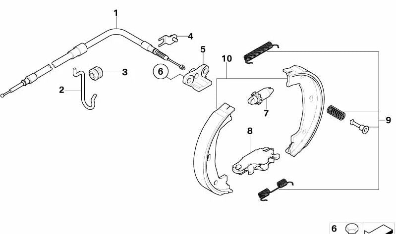 Cable de freno de mano izquierdo para BMW Serie 5 E60, E61 (OEM 34406770603). Original BMW.