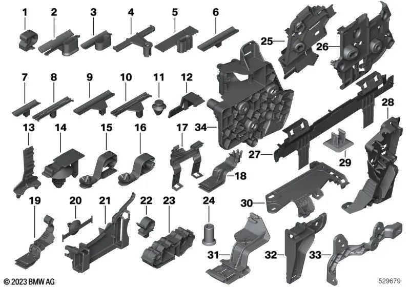 Soporte de cables para BMW E81, E82, E87, E87N, E88, F20, F20N, F21, F21N, F40, F52 Serie 1, F44, F45, F45N, F46, F46N, G42, G87, U06 Serie 2 (OEM 61138362786). Original BMW.