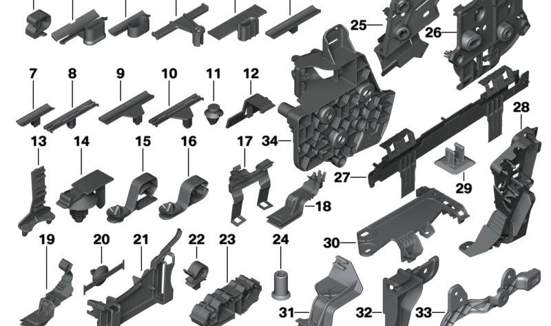 Soporte de enchufe trasero izquierdo para BMW F70, G42, G87, G20, G21, G28, G80, G81, G22, G23, G82, G83, G30N, G31N, G60, G61, G68, G90, G70, G16, U11, U10, G07N (OEM 61136991151). Original BMW