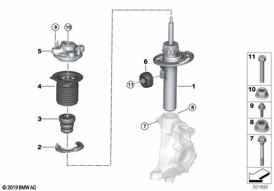 Amortiguador delantero izquierdo para BMW Serie 4 G26 (OEM 31316888745). Original BMW.