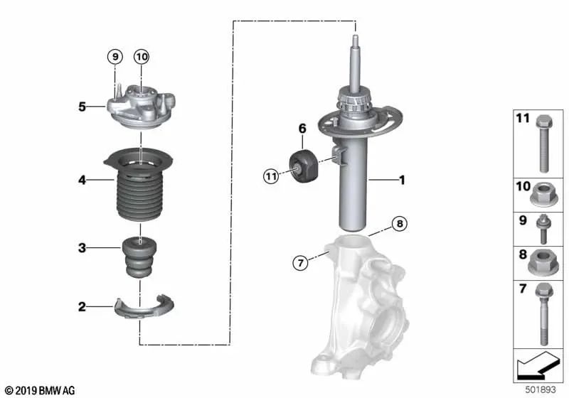 Amortiguador delantero derecho para BMW G21, G21N (OEM 31316879374). Original BMW