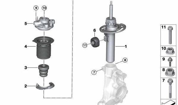 Amortiguador delantero derecho para BMW G22, G22N (OEM 31316888664). Original BMW