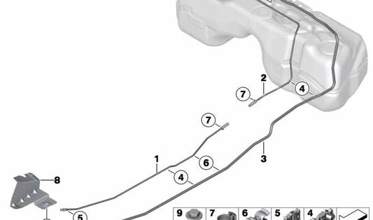 Rear Fuel Line Pipe for BMW X3 F25, X4 F26 (OEM 16117216539). Original BMW