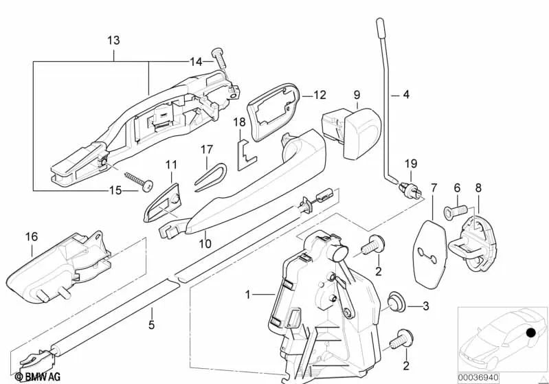 Soporte de manija exterior de puerta izquierda para BMW Serie 3 E46 (OEM 51218216121). Original BMW