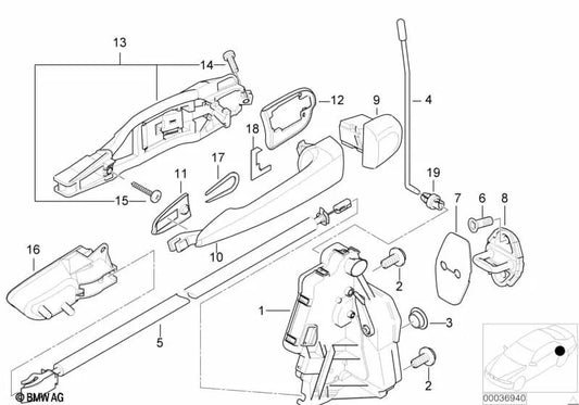 Drehverschluss mit Betätigung links für BMW 3er E46 (OEM 51227011309). Original BMW