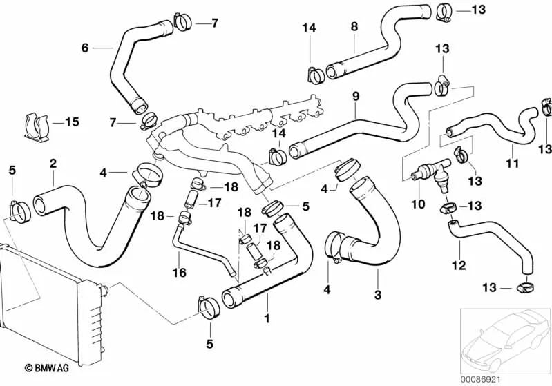 Manguera de agua para BMW E34 (OEM 11531312735). Original BMW