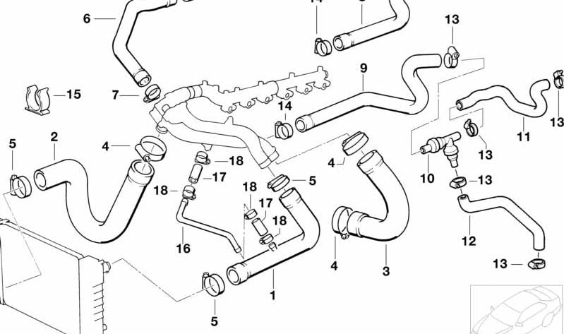 Manguera de agua para BMW Serie 5 E34 (OEM 11531312690). Original BMW