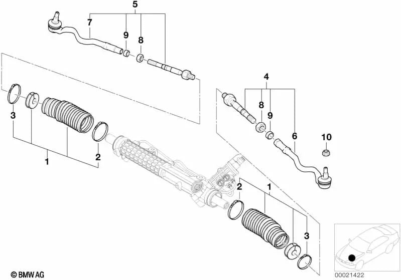 Barra de dirección izquierda para BMW Serie 3 E46 (OEM 32112228785). Original BMW.