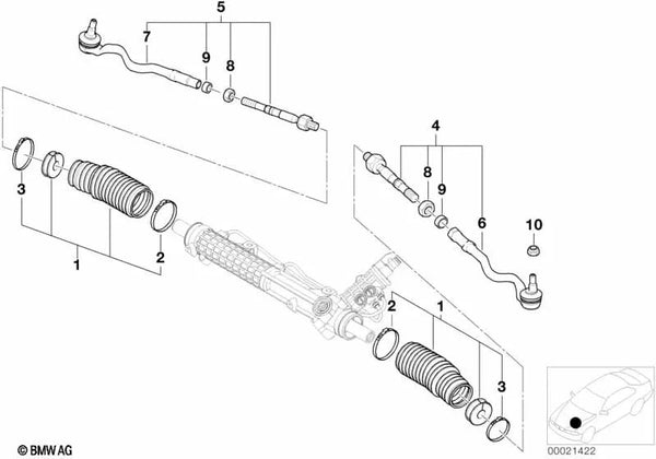 Barra de dirección izquierda para BMW Serie 3 E46 (OEM 32211095955). Original BMW