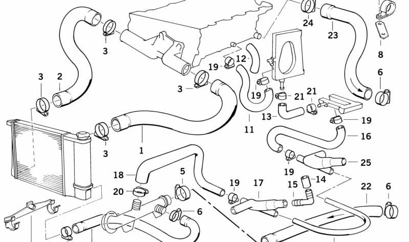 Manguera de agua para BMW Serie 3 E30 (OEM 11531714636). Original BMW