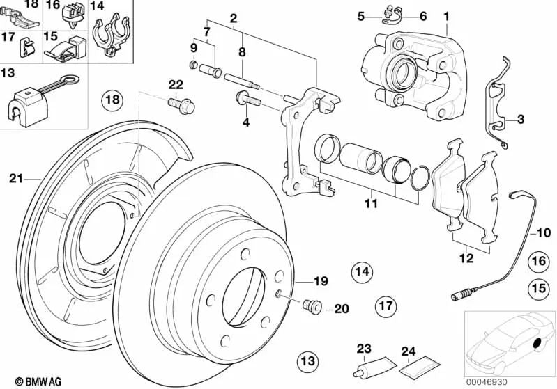 Juego de juntas para pinza de freno para BMW Serie 3 E36 (OEM 34211160336). Original BMW.