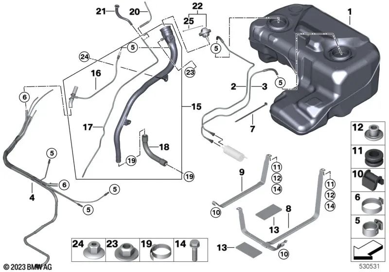 Línea de suministro de combustible para BMW X5 E53 (OEM 16117175079). Original BMW.