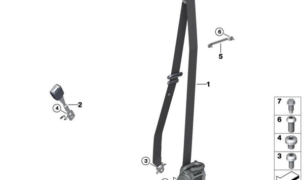 Cinturón superior 1ª fila de asientos izquierda para BMW X5 G05, X6 G06, X7 G07, G07N (OEM 72117497839). Original BMW