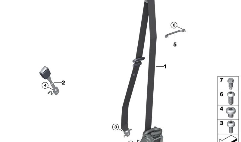 Rechte vordere Sicherheitsgurt 72117497880 für BMW G05, G18, F95, G06, F96, G07. Original BMW.