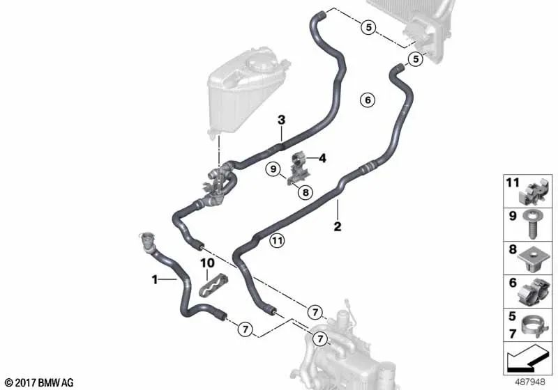 Manguera de refrigerante de avance 1 para BMW G12, G12N (OEM 64219318345). Original BMW.