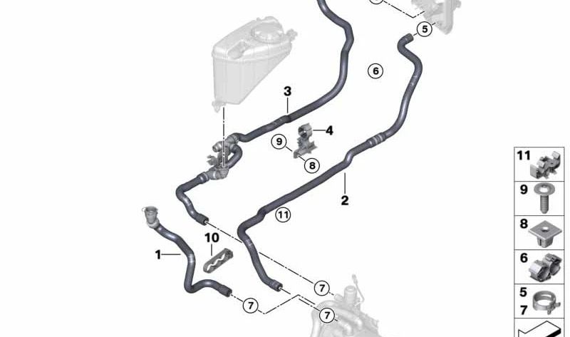 Manguera de refrigerante OEM 64219321611 para BMW G30, G31, G11, G12. Original BMW.