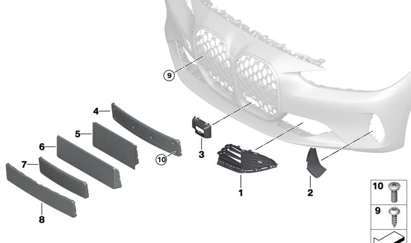 Griglia di ingresso dell'aria parziale destra 51117450646 per BMW G22, G23. BMW originale.