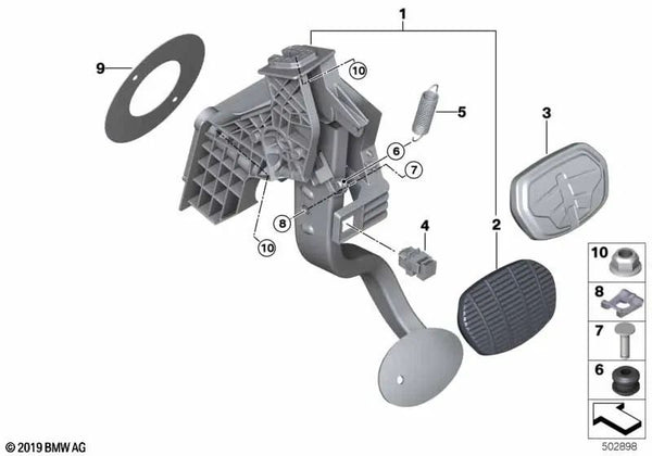 Mecanismo de pedal completo para BMW F40, F52, F44, F45, F45N, F46, F46N, F48, F48N, F49, F49N, F39 (OEM 35006856596). Original BMW