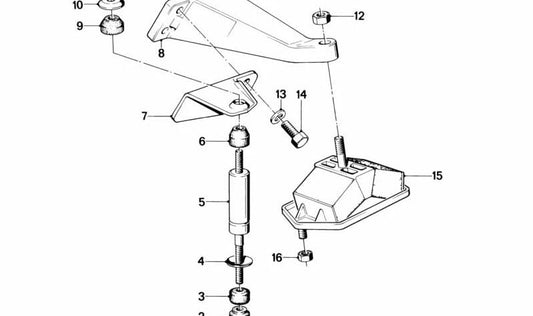 Cojinete de goma derecho para BMW Serie 7 E23 (OEM 11811175306). Original BMW