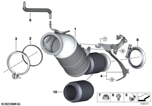 Soporte del catalizador cercano al motor para BMW Serie 1 F20N, F21N, Serie 2 F22, F23, Serie 3 F30N, F31N, F34N, Serie 4 F32, F33, F36 (OEM 18328648410). Original BMW.