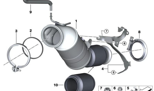 Soporte de catalizador cercano al motor para BMW Serie 3 G20, G21, Serie 4 G22, G23, Serie 5 G30, X3 G01, X4 G02, Z4 G29 (OEM 18328642576). Original BMW