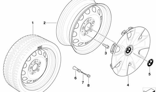 Rueda de disco de acero negro para BMW Serie 1 E81, E82, E87, E88 (OEM 36116777784). Original BMW.