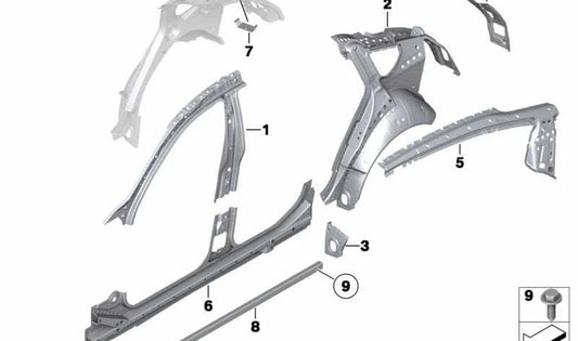 Estructura lateral interior trasera derecha OEM 41217361402 para BMW F07. Original BMW.