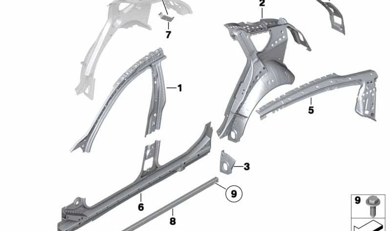 Soporte del pilar D izquierdo OEM 41217238303 para BMW F07 (Serie 5 Gran Turismo). Original BMW.