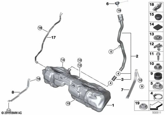 Tubo de llenado de plástico para BMW Serie 3 F80N, Serie 4 F32, F33, F36, F82, F83 (OEM 16117244042). Original BMW.