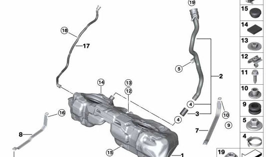 Tubo de enchimento de combustível OEM 16117244041 para BMW F80, F32, F33, F36, F82, F83. BMW original.