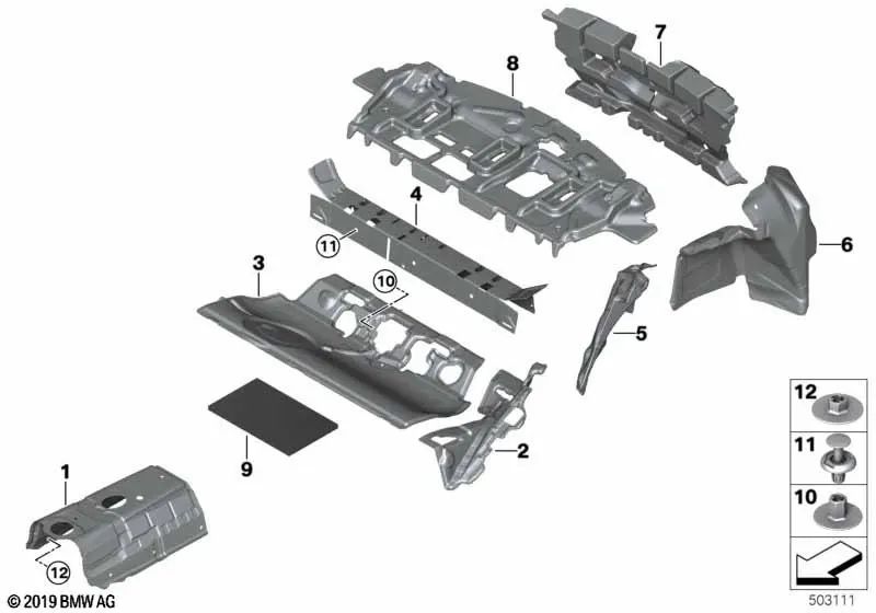 Akustische Isolierung der oberen Kofferraumtrennwand für BMW F44 (OEM 51487475722). Original BMW