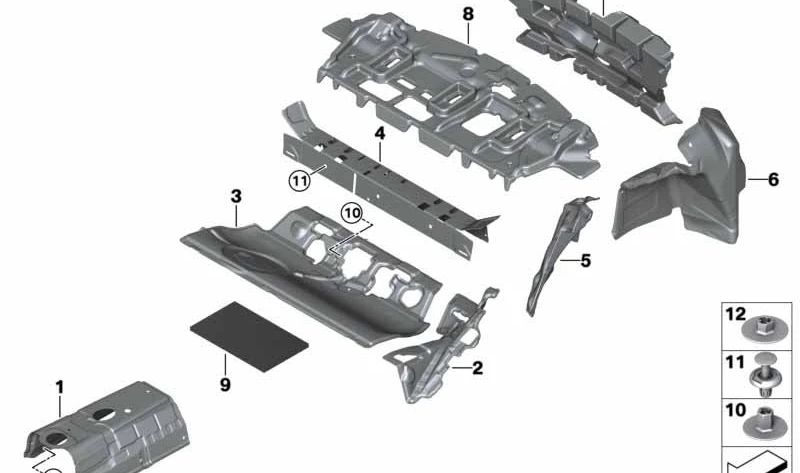 Isulador acústico esquerdo do piso traseiro OEM 51487448809 para BMW F40. BMW original.