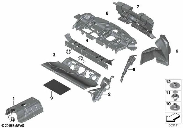 Aislamiento acústico del paso de rueda trasero derecho para BMW F40 (OEM 51487444964). Original BMW