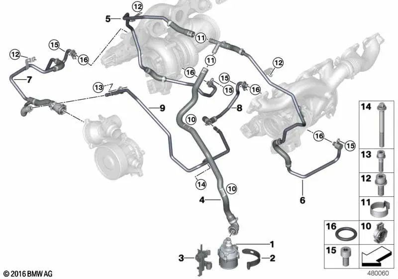 Bomba adicional de refrigerante para BMW Serie 5 G30, Serie 7 G11, G12 (OEM 11518623759). Original BMW