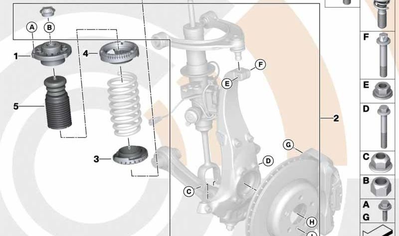 Kit de Montaje Cojinete de Apoyo para BMW Serie 5 F07, F10, F11, F01N, Serie 6 F06 (OEM 31352451334). Original BMW